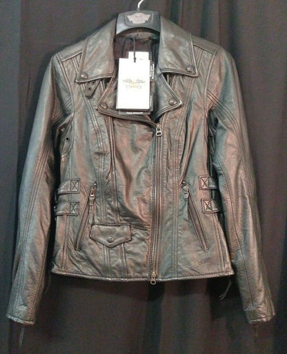 NEW HARLEY-DAVIDSON Women's Faircrest Patina Leather Jacket, Black 97191-18VW