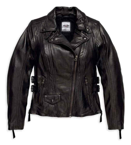 NEW HARLEY-DAVIDSON Women's Faircrest Patina Leather Jacket, Black 97191-18VW