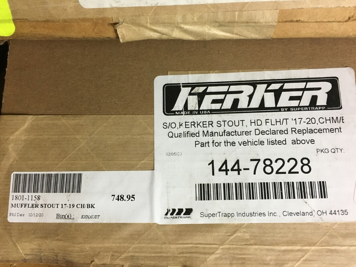 KERKER 144-78228 SLIP-ON STOUT MUFFLER HD FLH/T '17-20 CHROME/BLACK 1801-1158