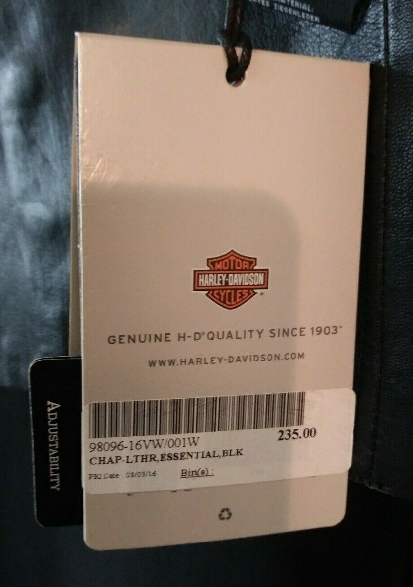 NEW Harley-Davidson Women's Essentials Leather Riding Chaps, Black 98096-16VW/2W