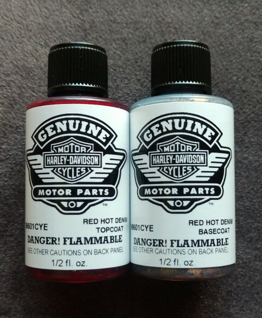 NEW Harley Davidson Touch Up Paint 98601CYE Red Hot Denim Base & Top Coat 2-Pak
