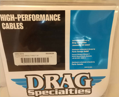 New Drag Specialties Stainless Braid Throttle Cable 35" P/N 5330902B / 0650-0316