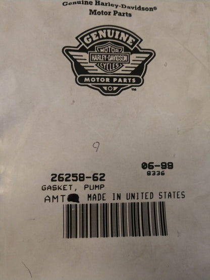 NEW Genuine Harley Davidson Gasket, Oil Pump Cover / 26258-62 QTY 4