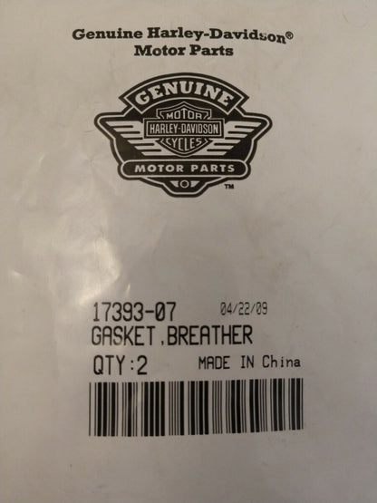 QTY 2 NEW Genuine Harley Davidson 17393-07 Gasket, Breather