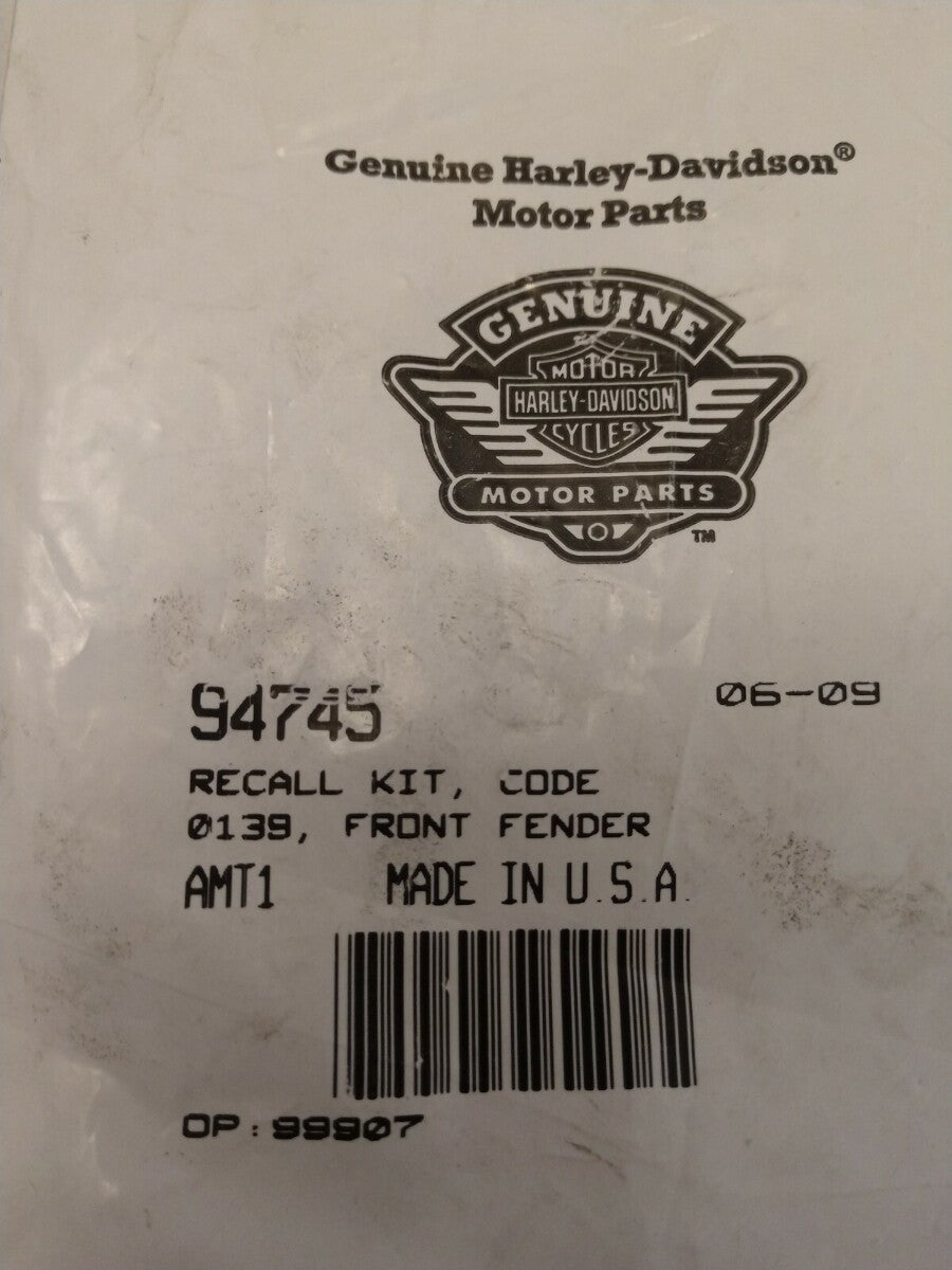 NEW GENUINE Harley Davidson Recall Kit, Code 0139, Front Fender / 94745