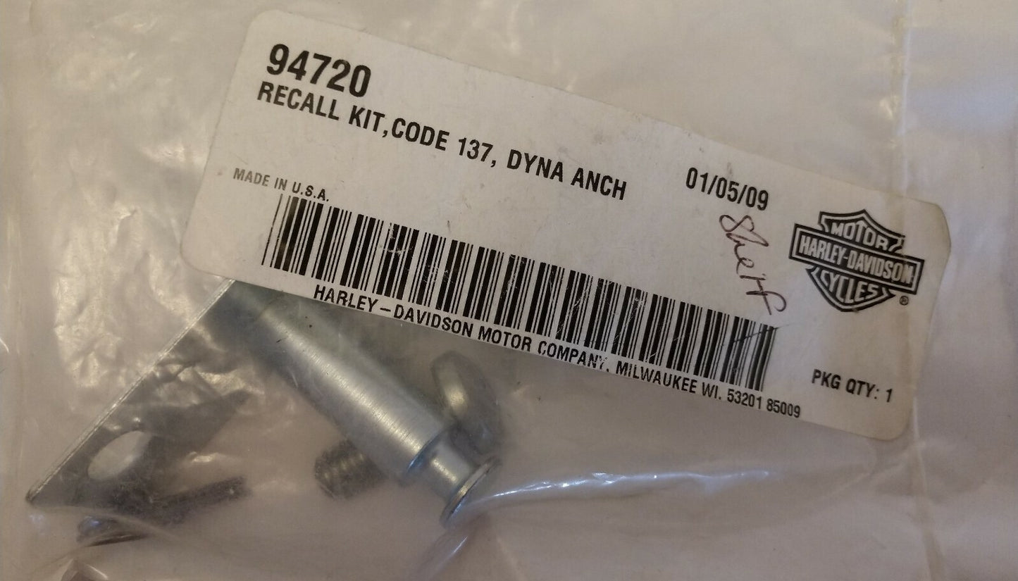 NEW Genuine Harley Davidson Recall Kit, Code 137, Dyna Anchor / 94720