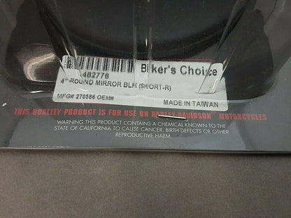 Biker's Choice 4" Round Mirror Black for Harley Davidson Short P/N: 48-2776