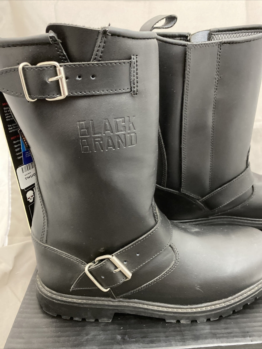 NEW Black Brand Men's Thug Boot 12-Inch Leather Black Boots BB9030 Sz11 Zip Side