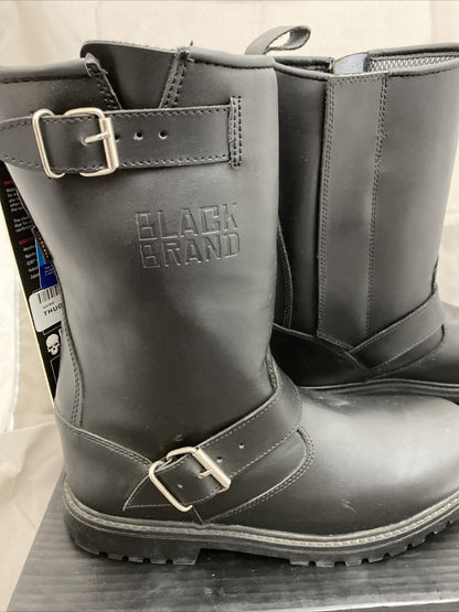 NEW Black Brand Men's Thug Boot 12-Inch Leather Black Boots BB9030 Sz11 Zip Side