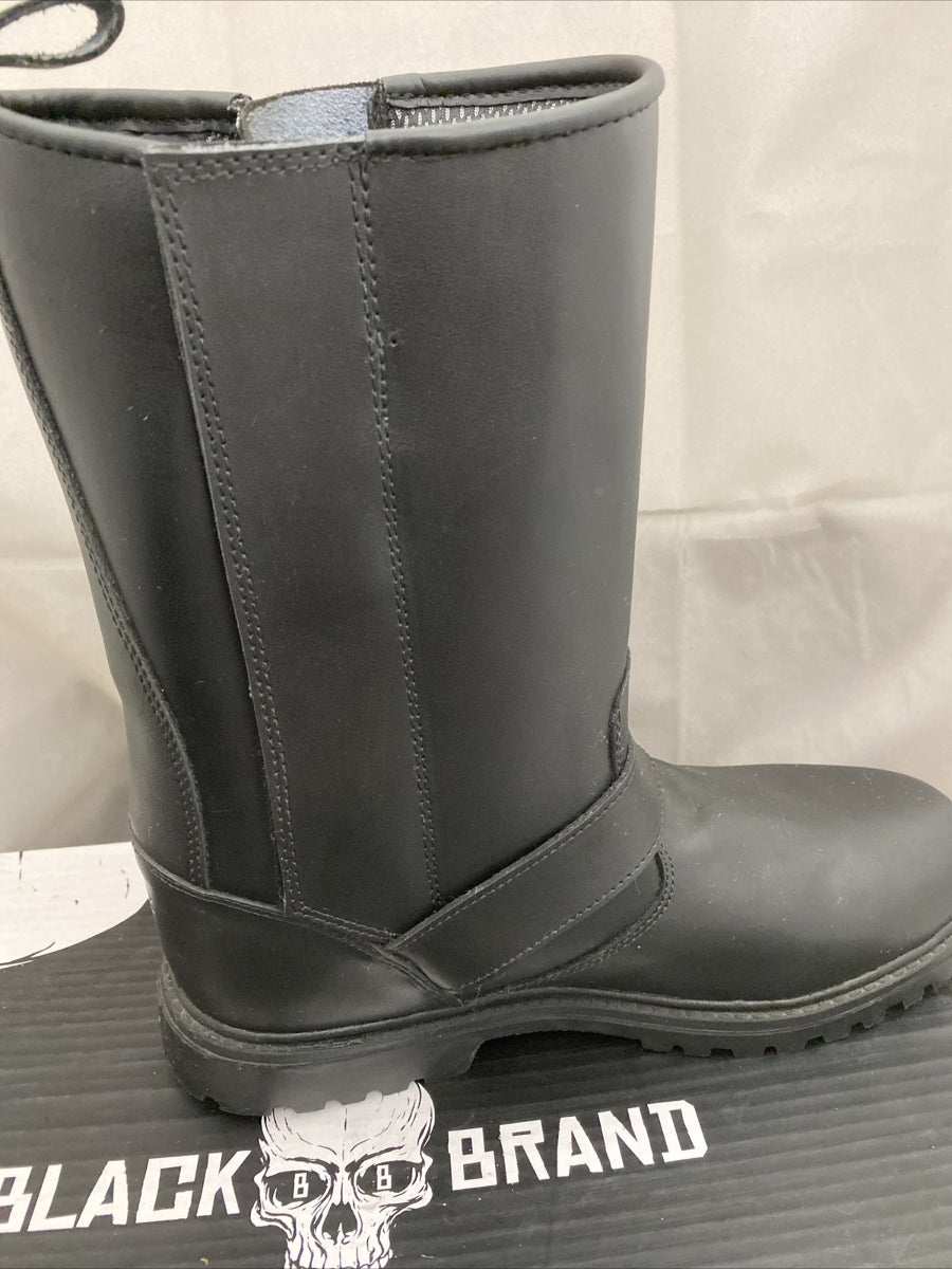 NEW Black Brand Men's Thug Boot 12-Inch Leather Black Boots BB9030 Sz11 Zip Side