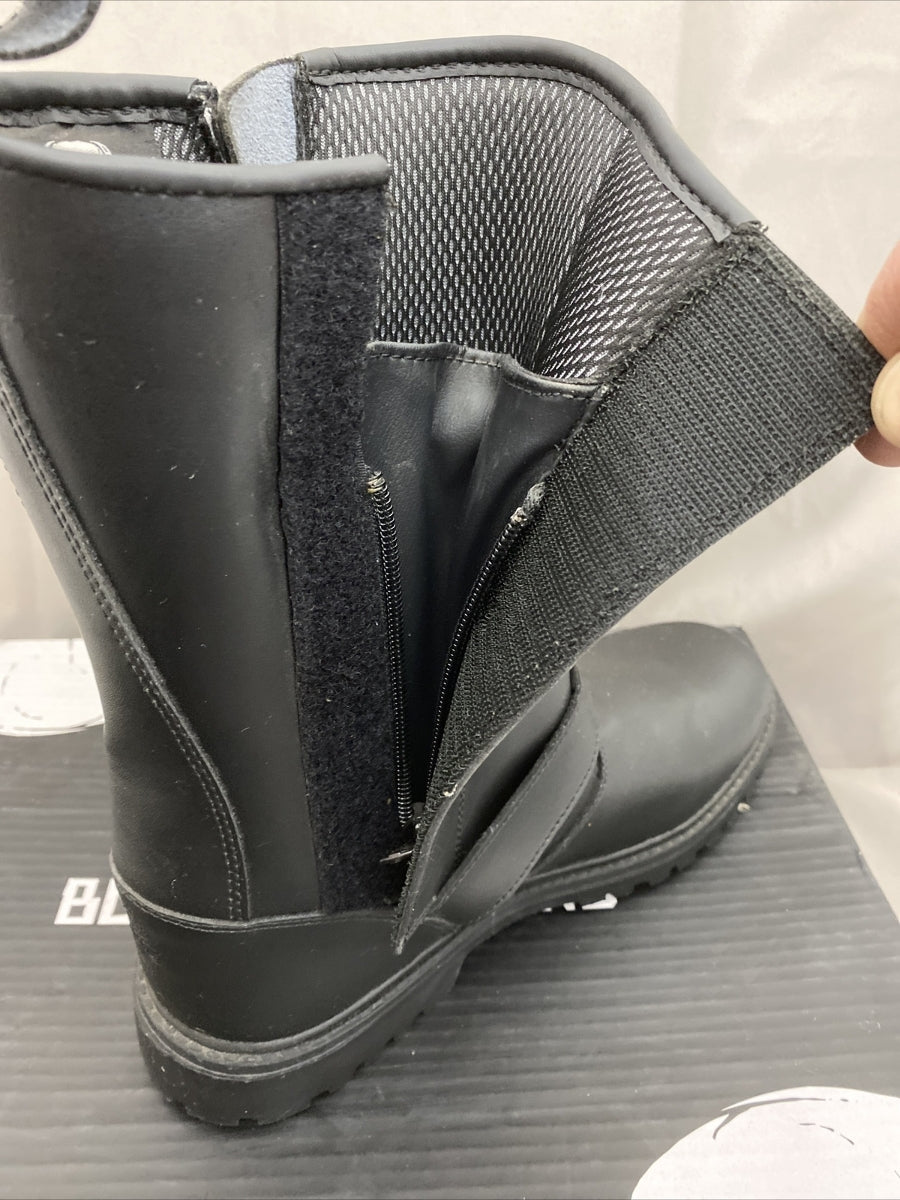 NEW Black Brand Men's Thug Boot 12-Inch Leather Black Boots BB9030 Sz11 Zip Side