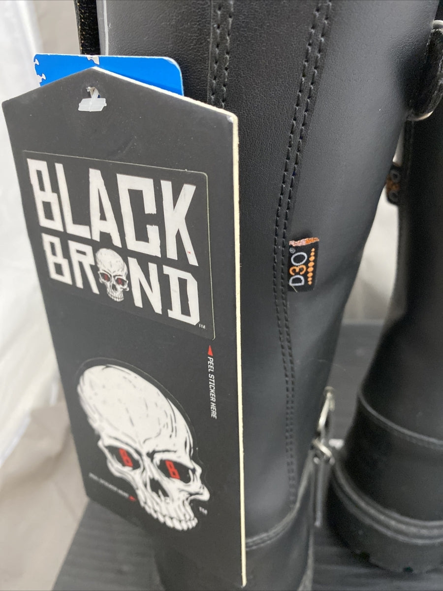 NEW Black Brand Men's Thug Boot 12-Inch Leather Black Boots BB9030 Sz11 Zip Side