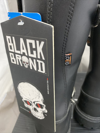 NEW Black Brand Men's Thug Boot 12-Inch Leather Black Boots BB9030 Sz11 Zip Side