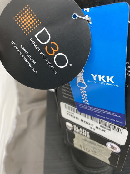 NEW Black Brand Men's Thug Boot 12-Inch Leather Black Boots BB9030 Sz11 Zip Side