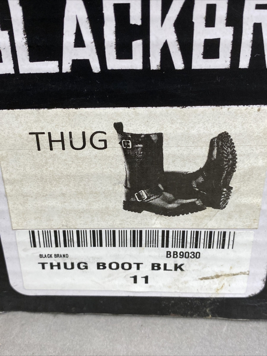 NEW Black Brand Men's Thug Boot 12-Inch Leather Black Boots BB9030 Sz11 Zip Side