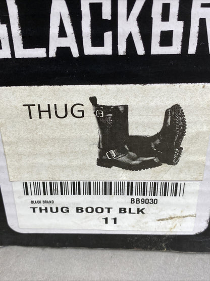 NEW Black Brand Men's Thug Boot 12-Inch Leather Black Boots BB9030 Sz11 Zip Side