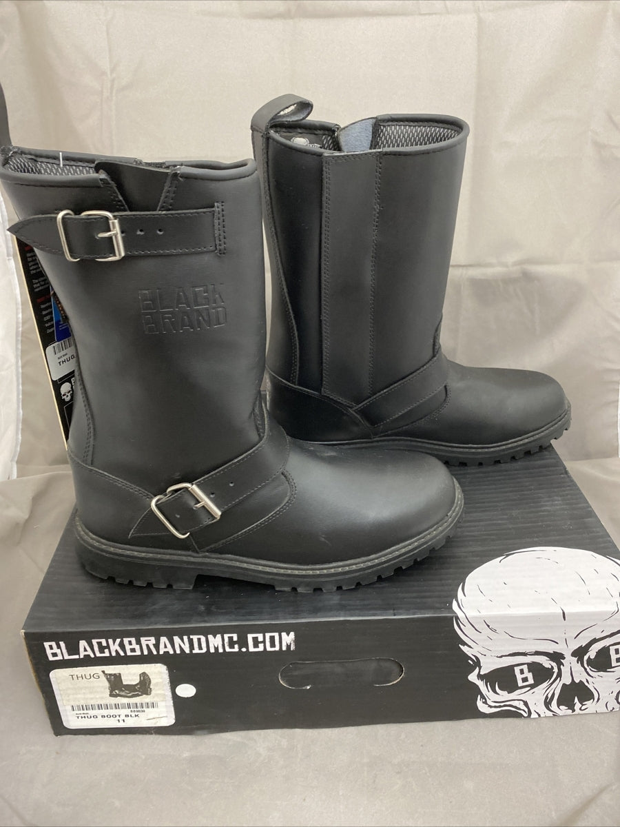 NEW Black Brand Men's Thug Boot 12-Inch Leather Black Boots BB9030 Sz11 Zip Side