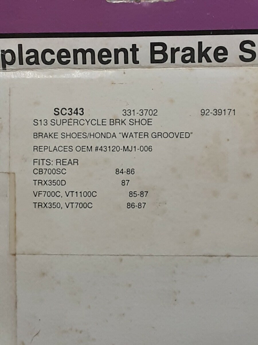 NEW SUPER CYCLE SC343 BRAKE SHOES HONDA CB700 TRX350 VF700 VT1100
