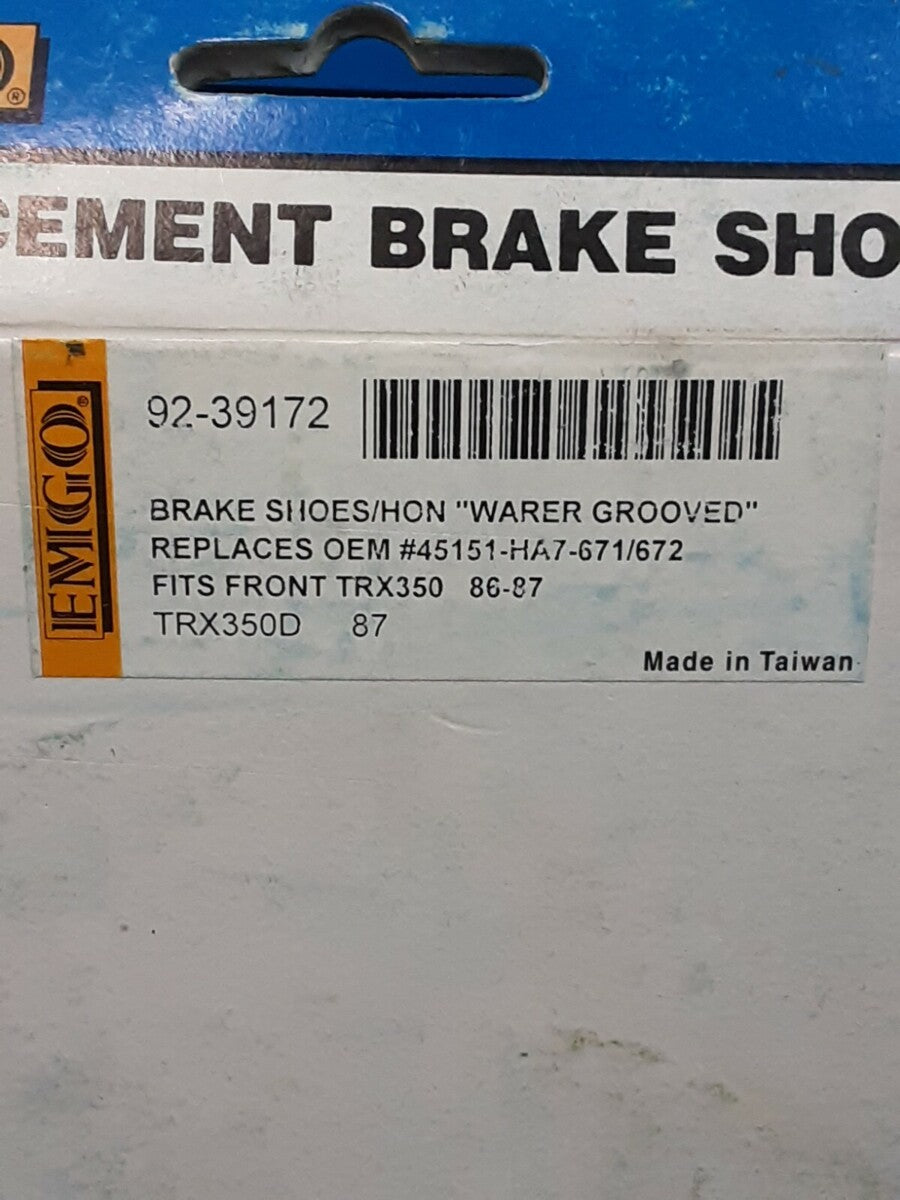 NEW EMGO FRONT BRAKE SHOES 92-39172 HONDA TRX350 86-87