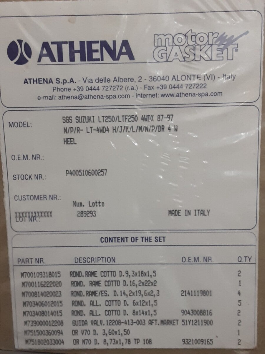 NEW ATHENA 400510600257 SUZUKI TOP END GASKET KIT LT250 LTF250 1987-97