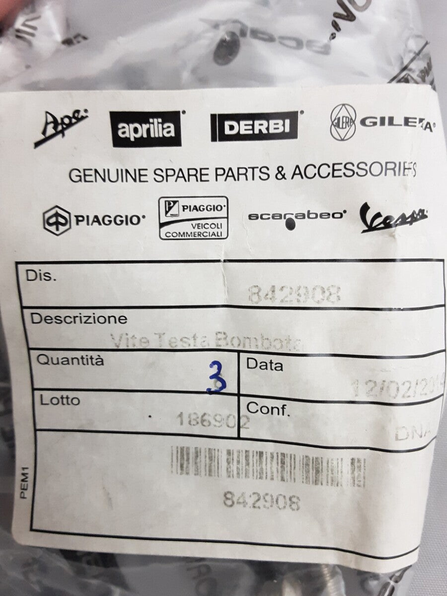 NEW GENUINE PIAGGIO PI842908 QTY3 Screw M5x10MM Torx piaggio 50 Vespa XL 09-13