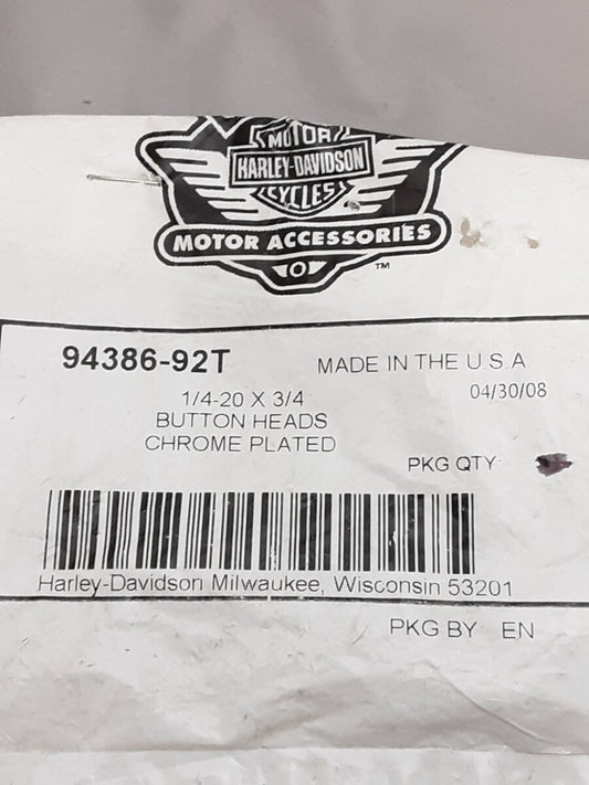 NEW GENUINE HARLEY DAVIDSON 94386-92T QTY5 1/4-20 X 3/4 Button Cap Torx Screw