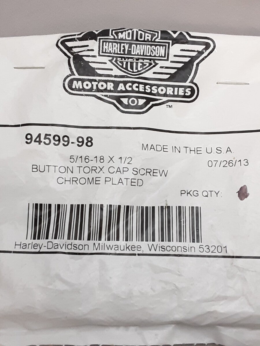 NEW GENUINE HARLEY DAVIDSON 94599-98 QTY8 5/16-18X1 1/2 TORX BUTTON HEAD SCREW