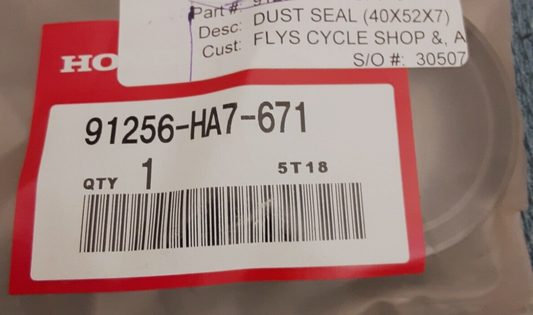 NEW GENUINE HONDA 91256-HA7-671 DUST SEAL (40X52X7) FOURTRAX 4X4 TRX350