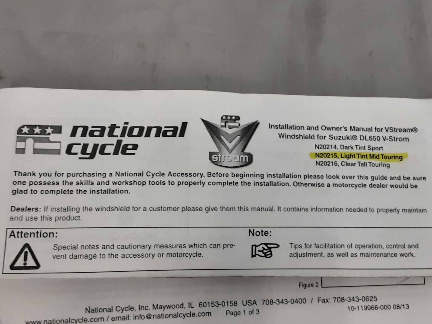 NEW NATIONALCYCLE N20215 VSTREAM LIGHT TINT MID SCREEN SUZUKI VSTROM DL650 13-16