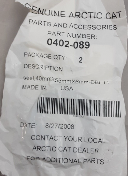 NEW GENUINE ARCTIC CAT 0402-089 SEAL, 40MMX55MMX6MM-DBL LIP Wildcat 1000 GT 2012