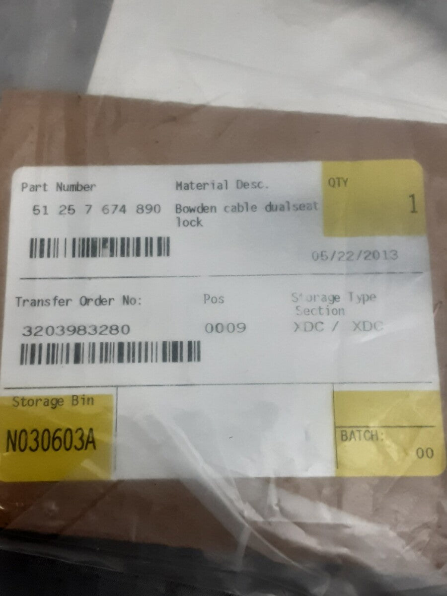 NEW GENUINE BMW 51257674890 BOWDEN CABLE DUALSEAT LOCK F800 2004-2012
