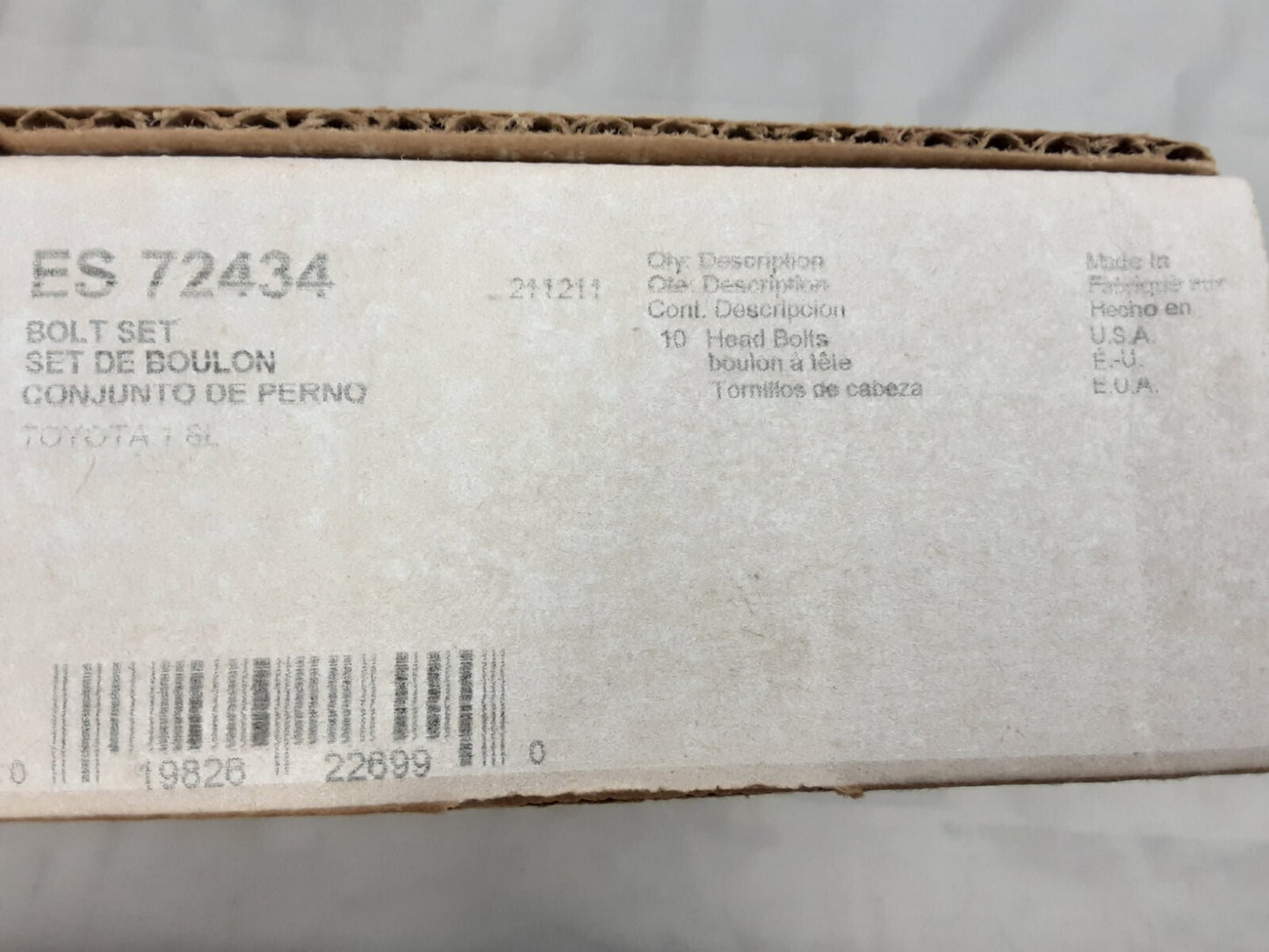 NEW FEL-PRO ES72434 HEAD BOLT SET (10) TOYOTA 1.8L