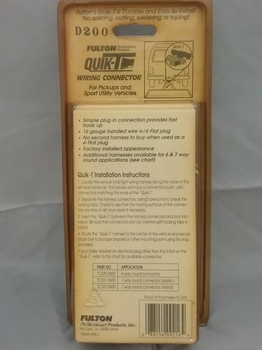 NEW FULTON QUICK-T TC325 0600 TRAILER WIRING CONNECTOR PICKUPS AND UTILITY