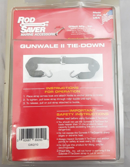 NEW ROD SAVER GW2/10 ROLLER BUCKLE GUNWALE TIE-DOWN ZINK PLATED 2"X10' 1000LBS