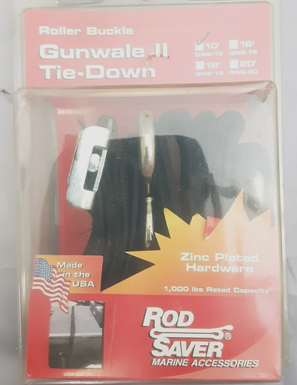 NEW ROD SAVER GW2/10 ROLLER BUCKLE GUNWALE TIE-DOWN ZINK PLATED 2"X10' 1000LBS