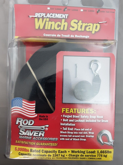 NEW ROD SAVER WS20T REPLACEMENT WINCH STRAP 2"X20' W/TAIL END 5000LBS