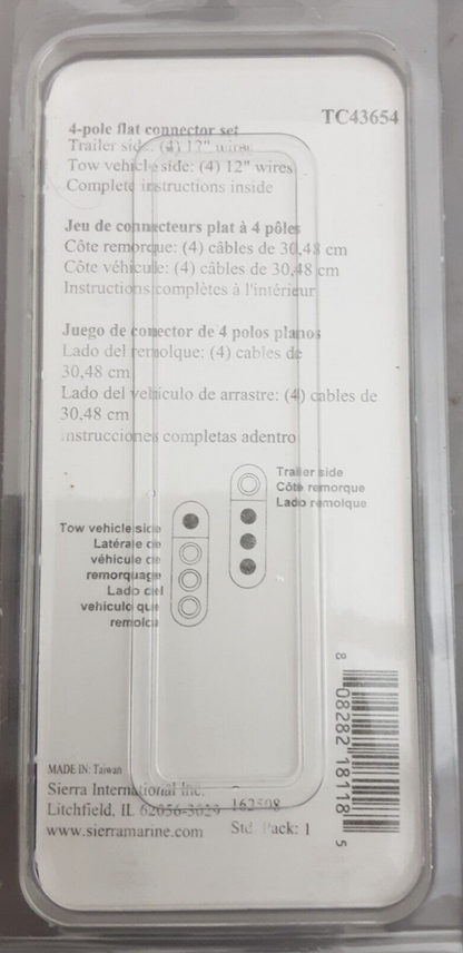 NEW SIERRA TC43654 4 Pole Flat Trailer Connector 12"