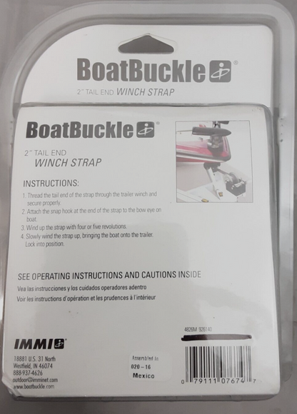 NEW BOATBUCKLE F07674 winch strap 2"X20ft STEEL SNAP Hook 4000 lbs.