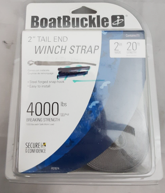 NEW BOATBUCKLE F07674 winch strap 2"X20ft STEEL SNAP Hook 4000 lbs.