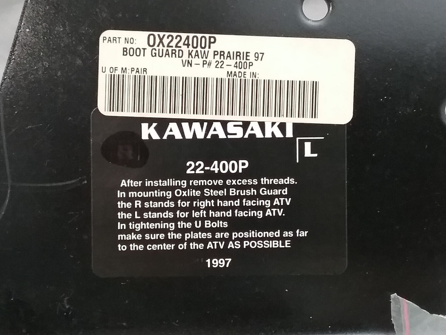 NEW OXLITE OX22400P 22-400P CV Boot Steel Brush Guard KIT KAWASAKI Prairie 97