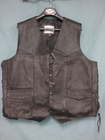 NEW GENUINE LEATHER MENS SZ 54 XXL Black Snap Front Motorcycle Vest