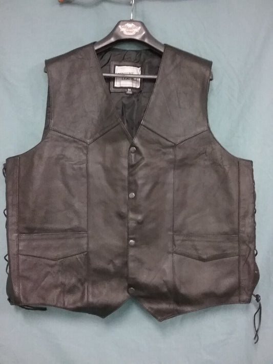 NEW GENUINE LEATHER MENS SZ 54 XXL Black Snap Front Motorcycle Vest