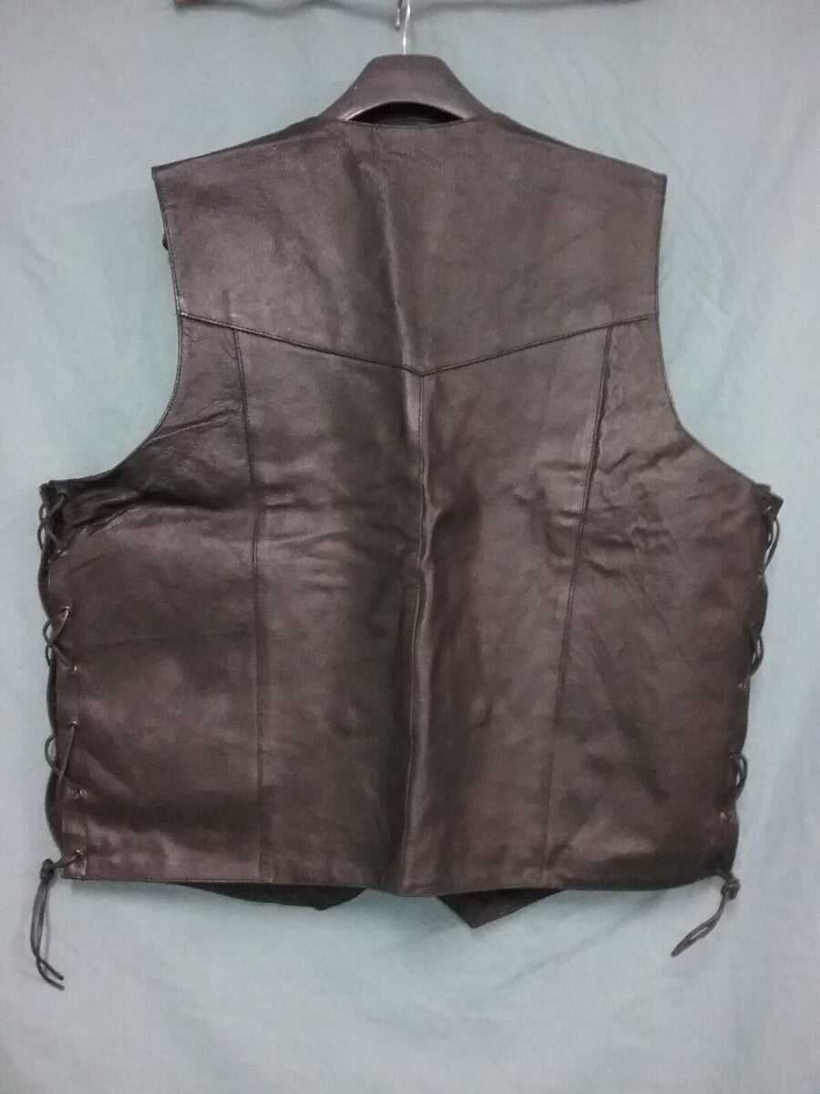 NEW GENUINE LEATHER MENS SZ 54 XXL Black Snap Front Motorcycle Vest
