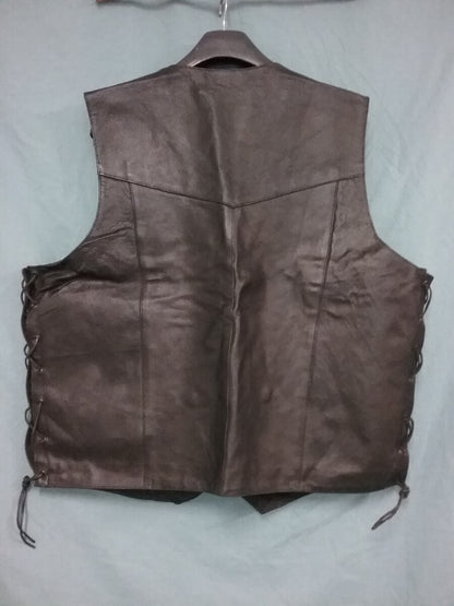 NEW GENUINE LEATHER MENS SZ 54 XXL Black Snap Front Motorcycle Vest