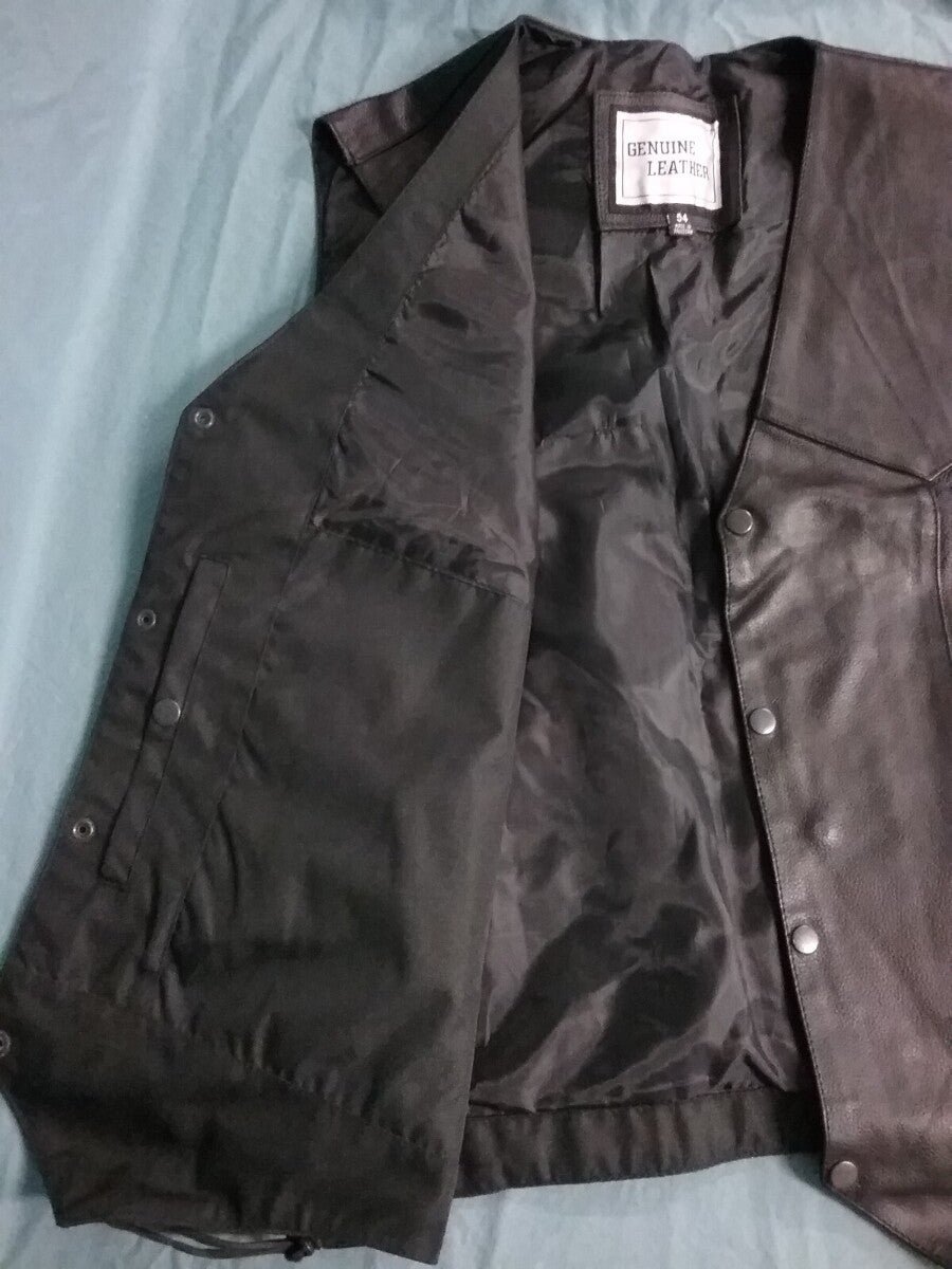 NEW GENUINE LEATHER MENS SZ 54 XXL Black Snap Front Motorcycle Vest