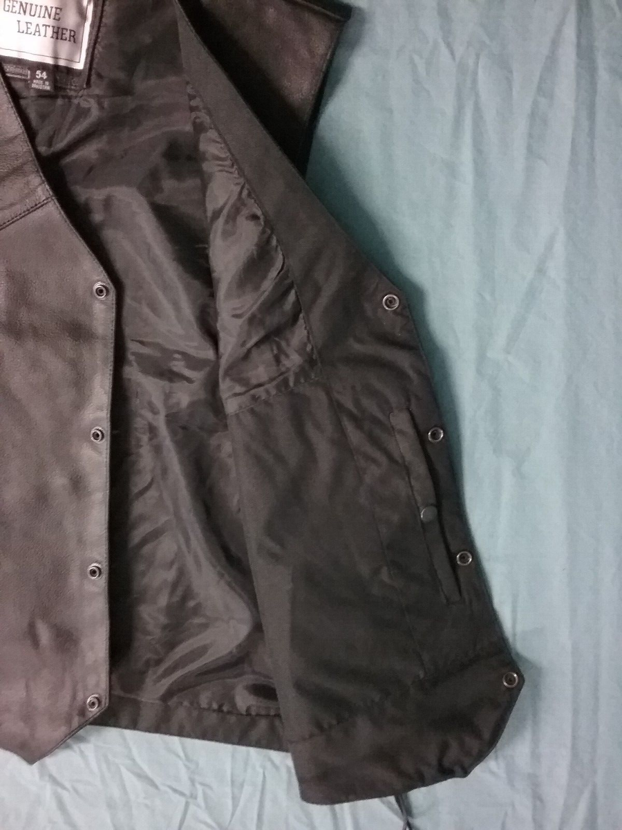 NEW GENUINE LEATHER MENS SZ 54 XXL Black Snap Front Motorcycle Vest