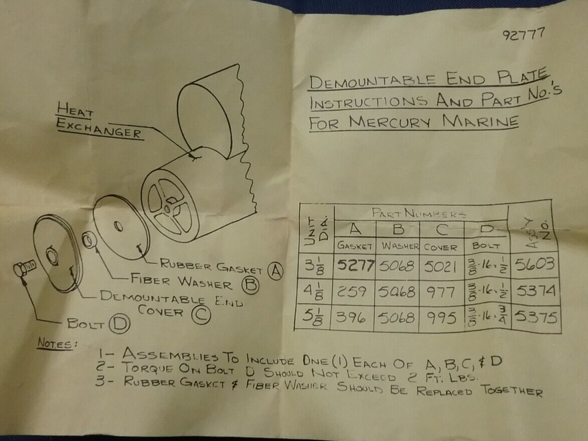NEW QUICKSILVER 87924 DEMOUNTABLE END PLATE COVER MERCURY MERCRUISER 3.7L
