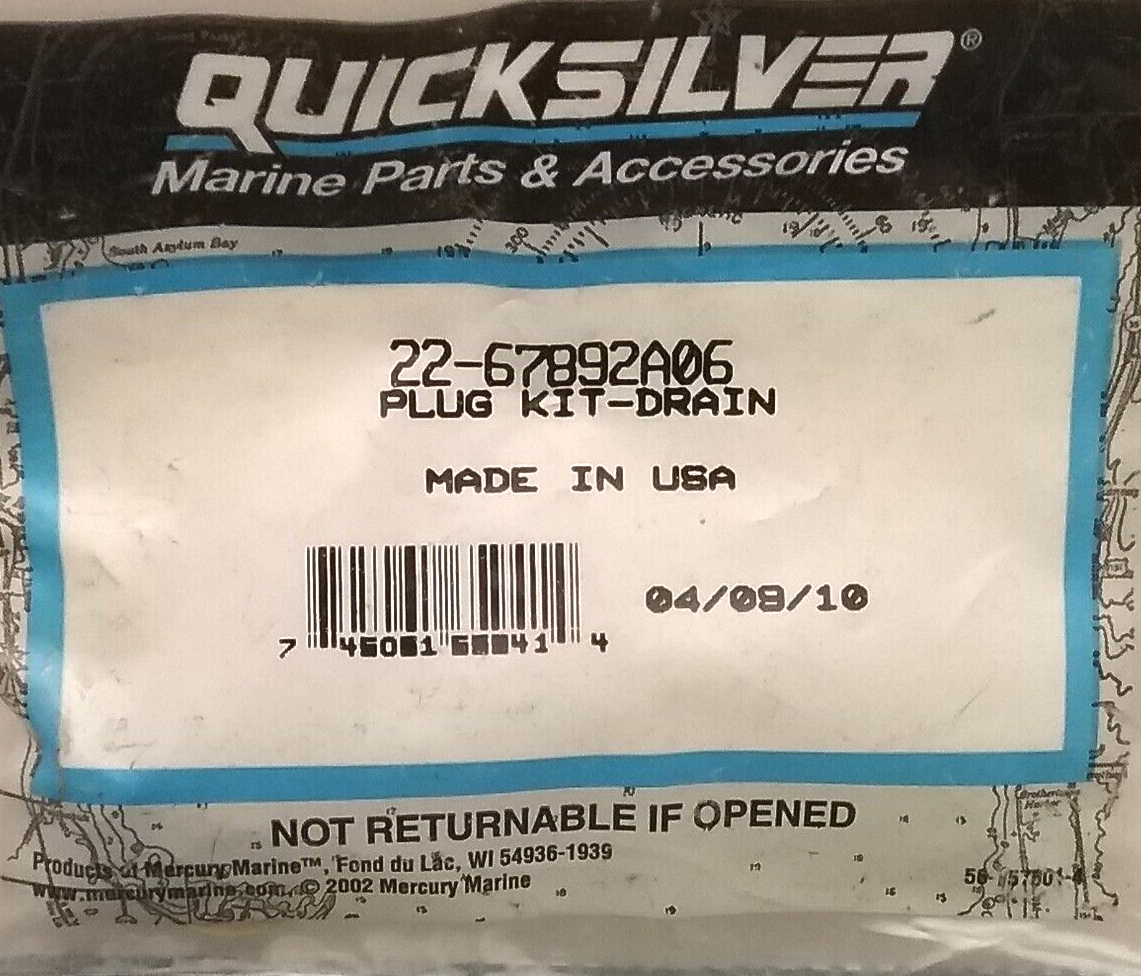 NEW QUICKSILVER 22-67892A06 PLUG KIT DRAIN Mercruiser Zues Pod Drive Zeus 3000