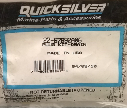NEW QUICKSILVER 22-67892A06 PLUG KIT DRAIN Mercruiser Zues Pod Drive Zeus 3000