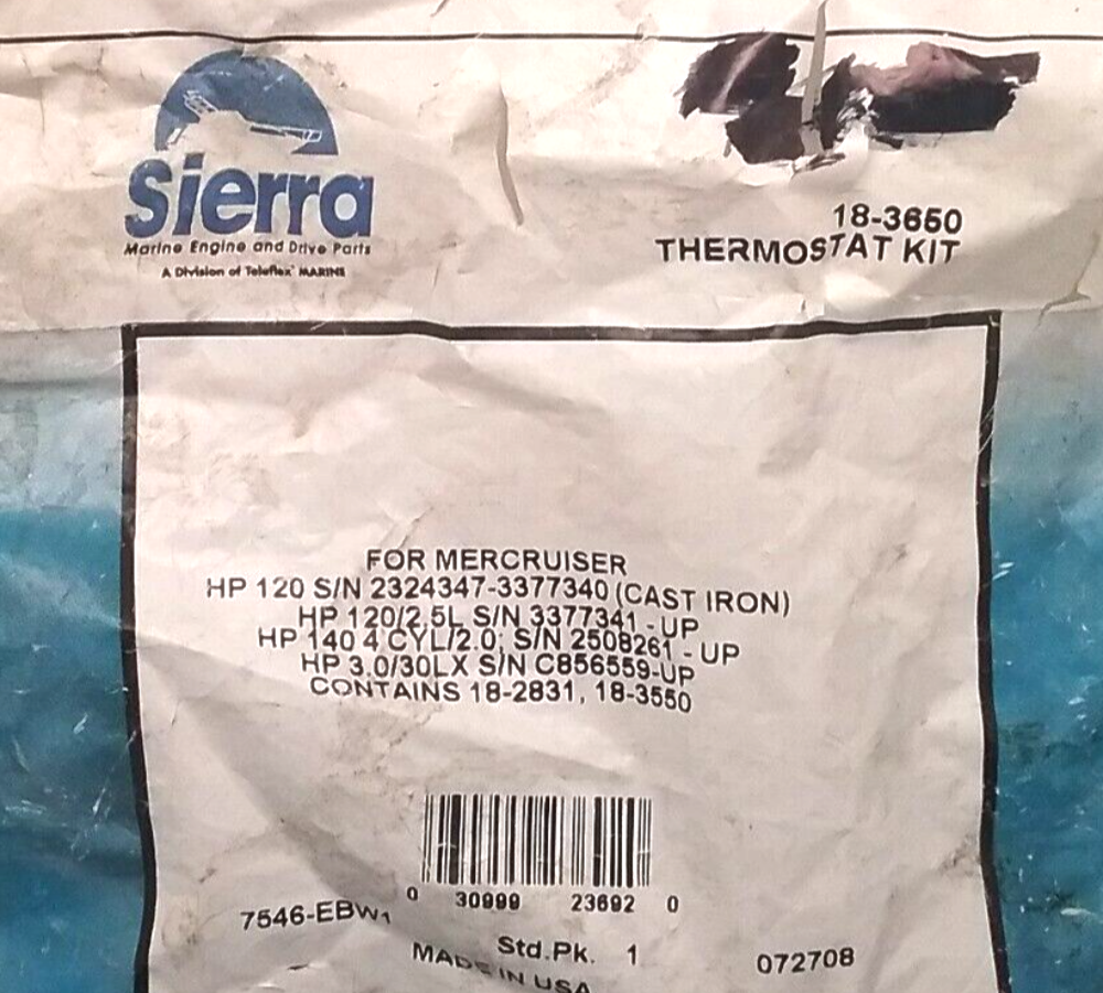 NEW SIERRA 18-3650 THERMOSTAT KIT 140 DEGREES